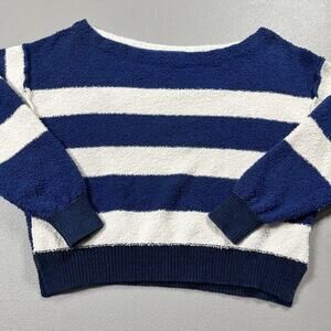 FREE PEOPLE Candyland Sweater Medium Pullover Nautical Striped Terry Cloth